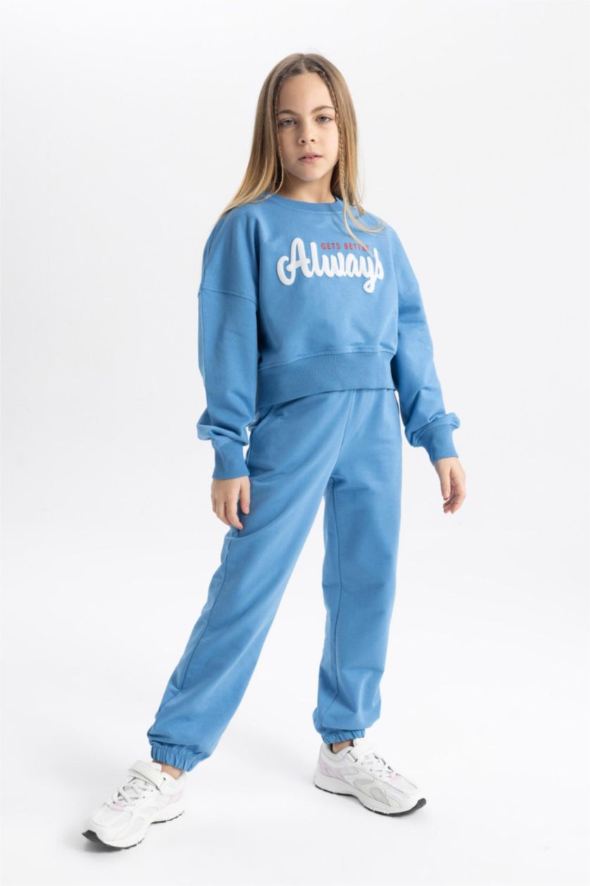 GIRLS & TEENS Blue Girl Printed Sweatshirt Sweatpants 2 Piece Set