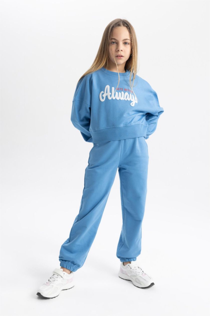 GIRLS & TEENS Blue Girl Printed Sweatshirt Sweatpants 2 Piece Set