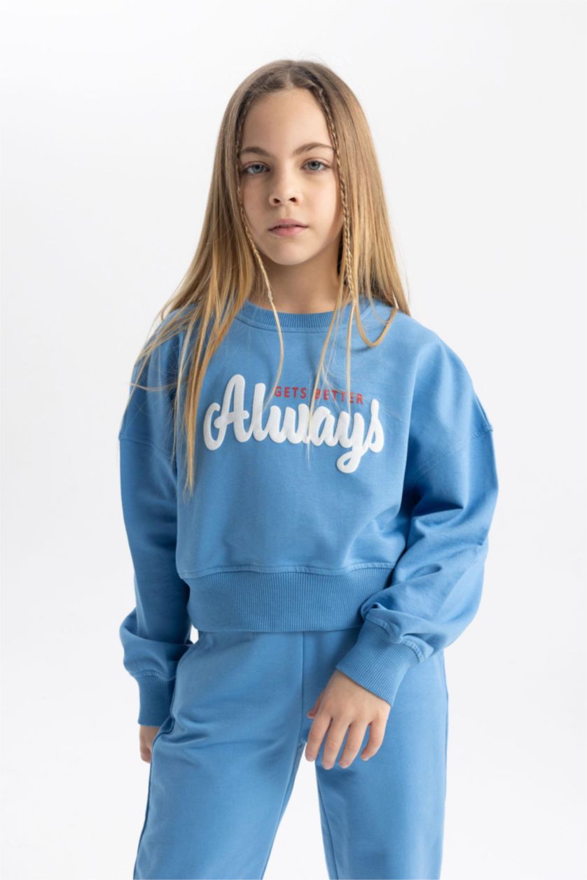 GIRLS & TEENS Blue Girl Printed Sweatshirt Sweatpants 2 Piece Set