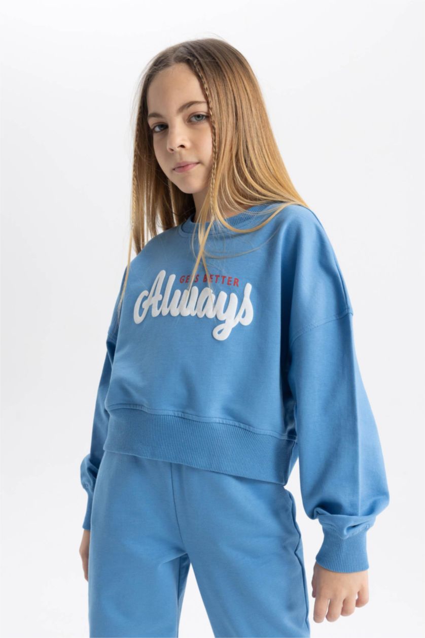 GIRLS & TEENS Blue Girl Printed Sweatshirt Sweatpants 2 Piece Set