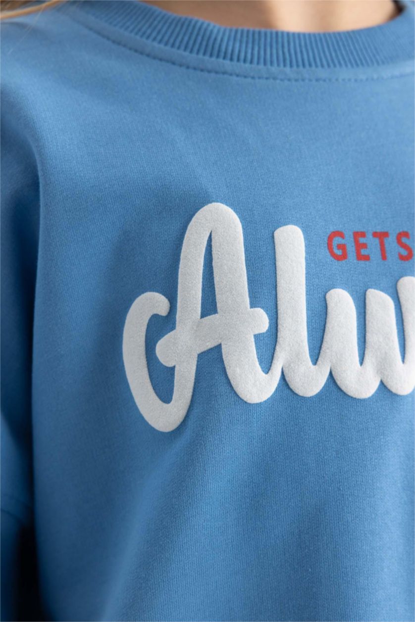 GIRLS & TEENS Blue Girl Printed Sweatshirt Sweatpants 2 Piece Set