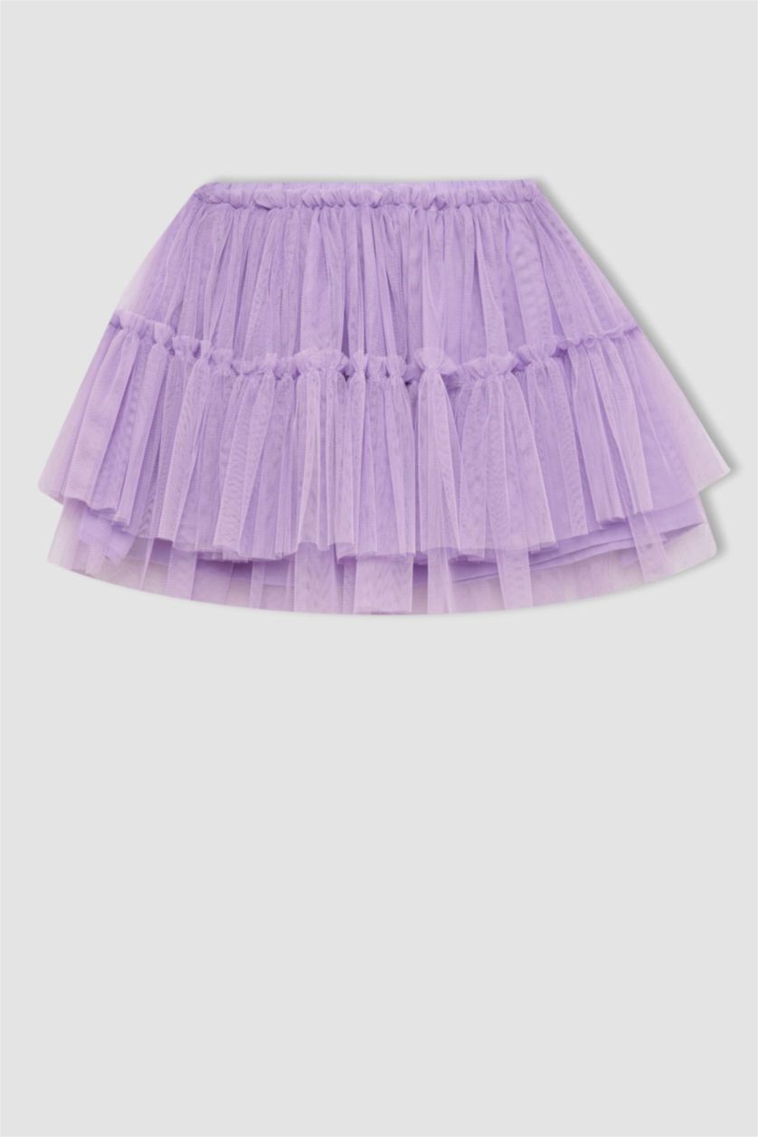 بناتي أرجواني جيبة بناتي تول قصة عادية بخصر مطاطي