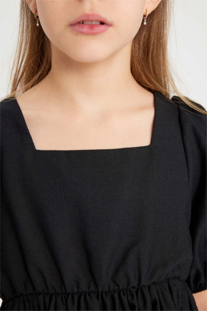 Kız Çocuk - Genç Kız Siyah Kız Çocuk Kısa Balon Kollu Elbise