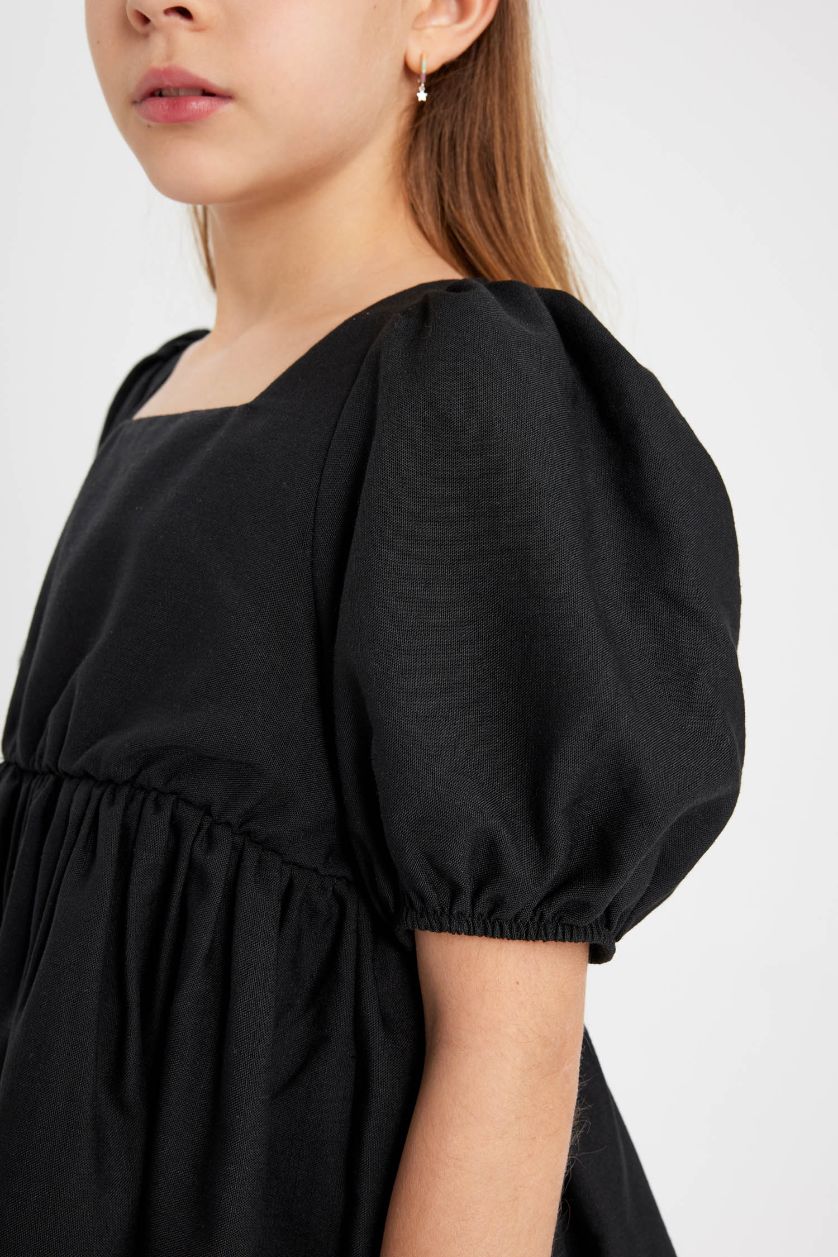 Kız Çocuk - Genç Kız Siyah Kız Çocuk Kısa Balon Kollu Elbise