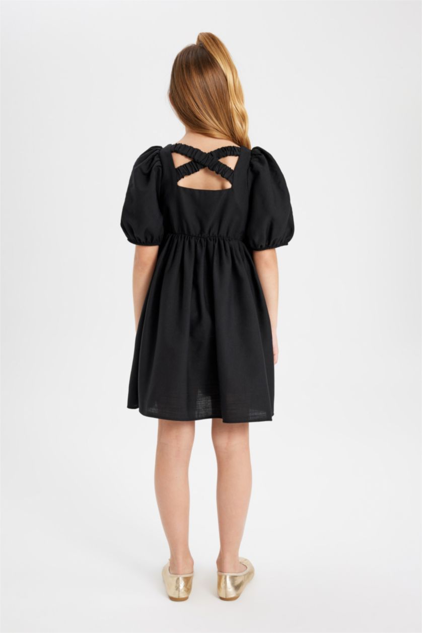 Kız Çocuk - Genç Kız Siyah Kız Çocuk Kısa Balon Kollu Elbise