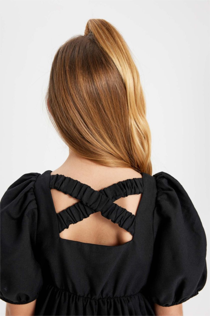 Kız Çocuk - Genç Kız Siyah Kız Çocuk Kısa Balon Kollu Elbise