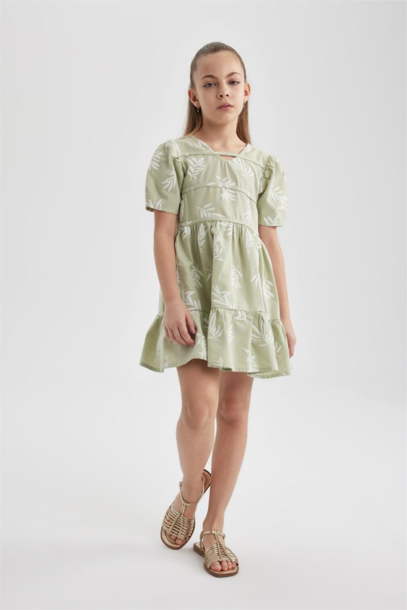 Девочки и подростки Светло-зеленый Платье стандартного кроя из хлопка