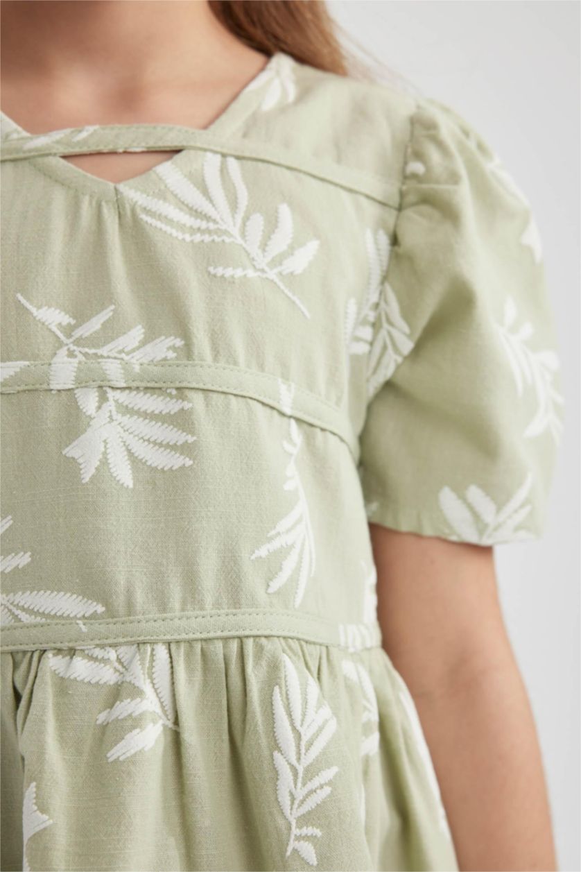 Девочки и подростки Светло-зеленый Платье стандартного кроя из хлопка