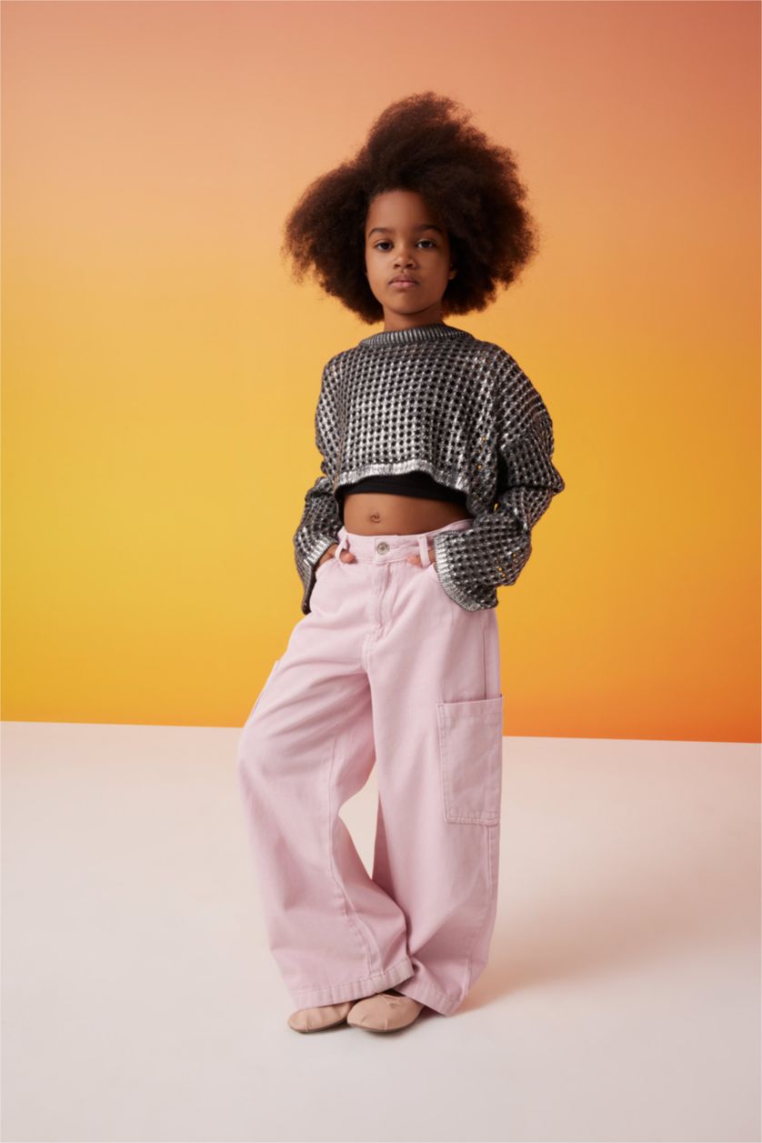 Девочки и подростки Антрацит Пуловер кроп с круглым вырезом для девочек