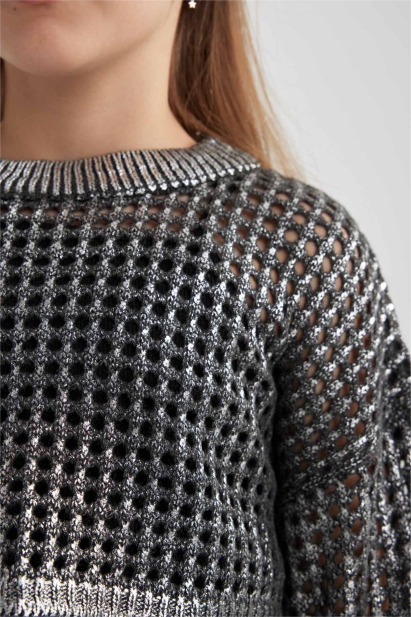 Девочки и подростки Антрацит Пуловер кроп с круглым вырезом для девочек