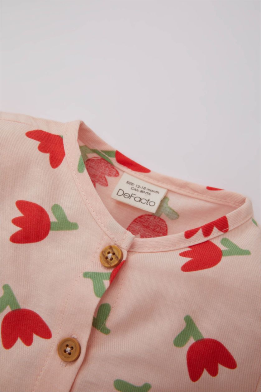 BABY GIRL Pink Regular Fit Flower Long Sleeve Woven Dress