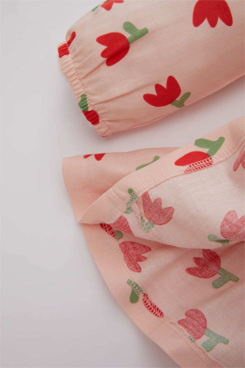BABY GIRL Pink Regular Fit Flower Long Sleeve Woven Dress