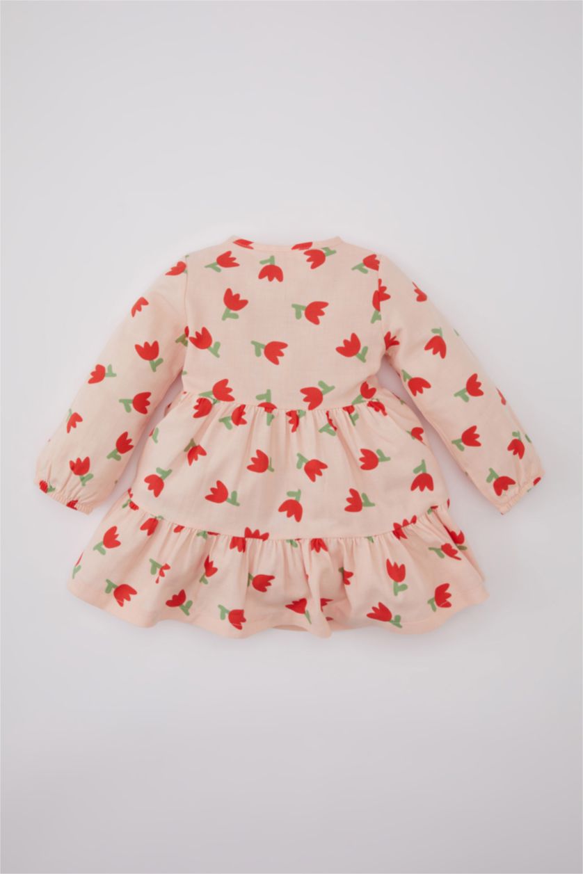 BABY GIRL Pink Regular Fit Flower Long Sleeve Woven Dress