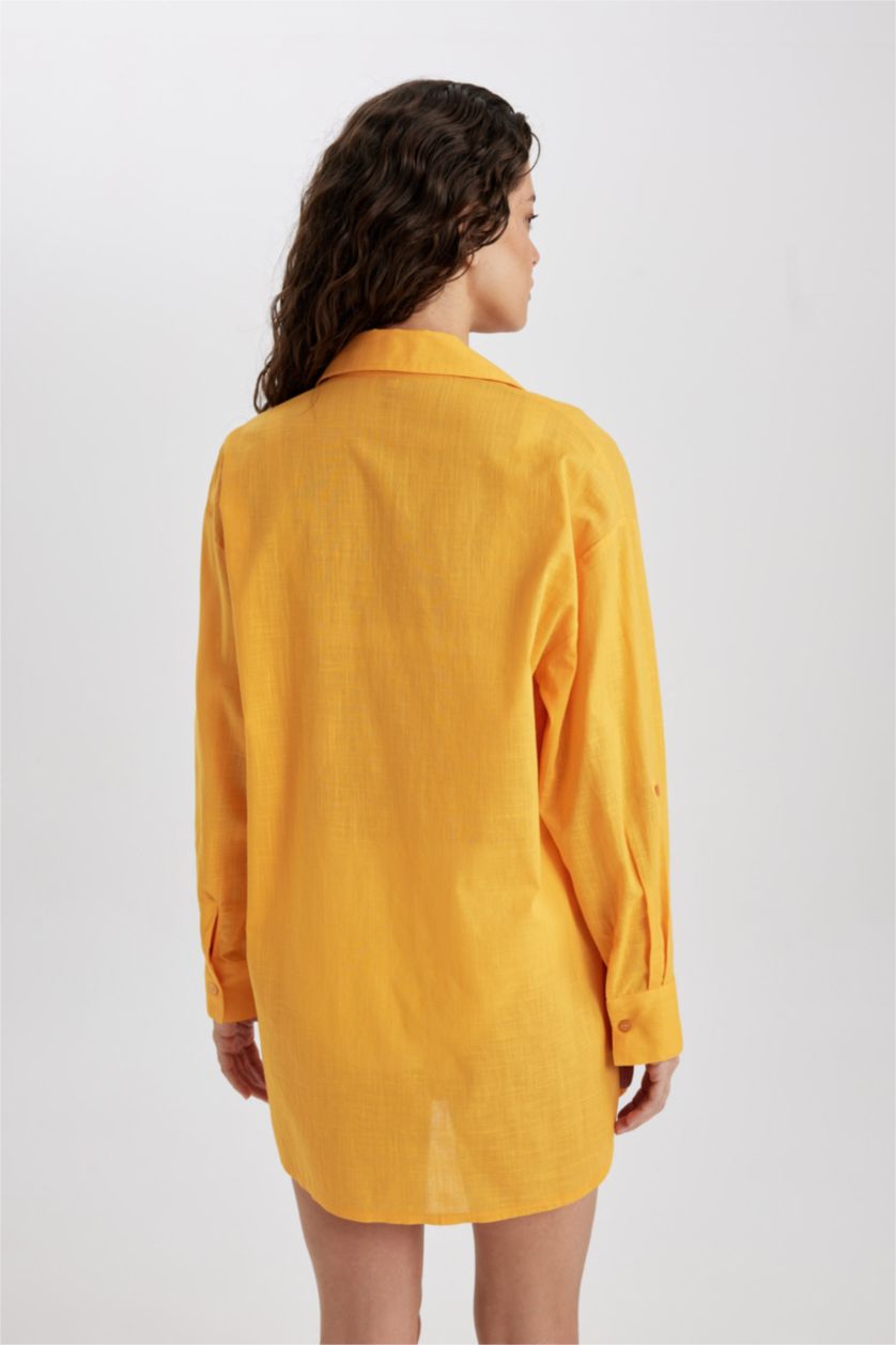 WOMAN Yellow Fall in Love Regular Fit Cotton Beach Shirt