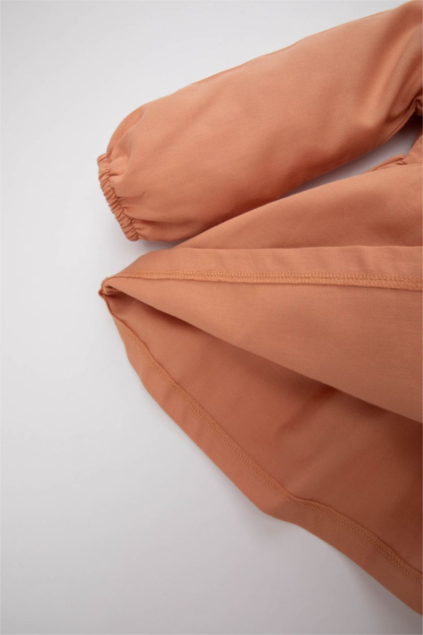 BABY GIRL Light Brown Baby Girl Floral Long Sleeve Twill Dress