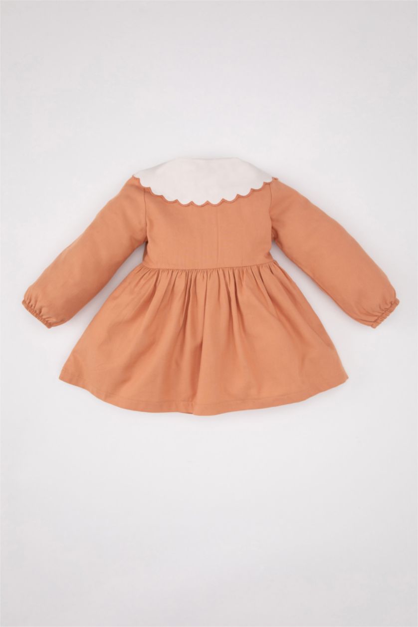 BABY GIRL Light Brown Baby Girl Floral Long Sleeve Twill Dress