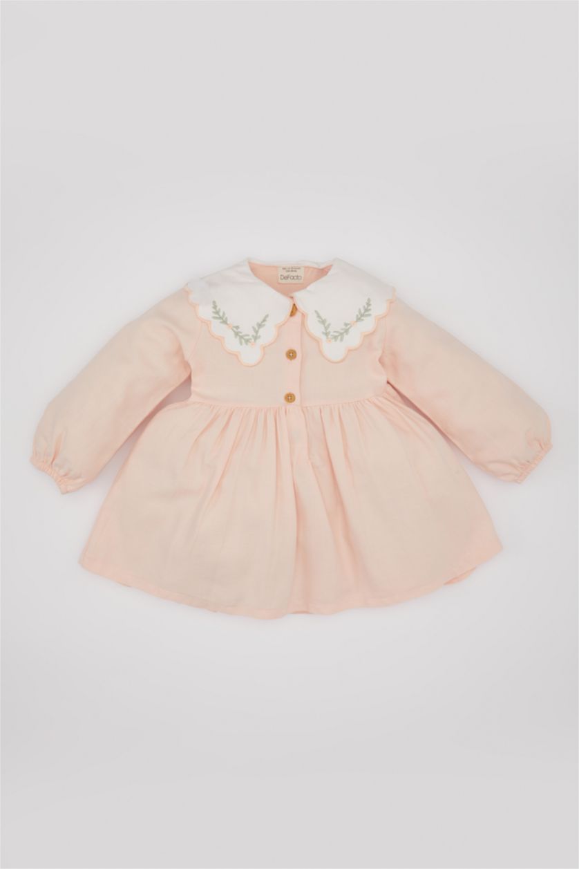 BÉBÉ FILLE Rose Clair Robe Twill à Fleurs à Manches Longues pour Bébé Fille