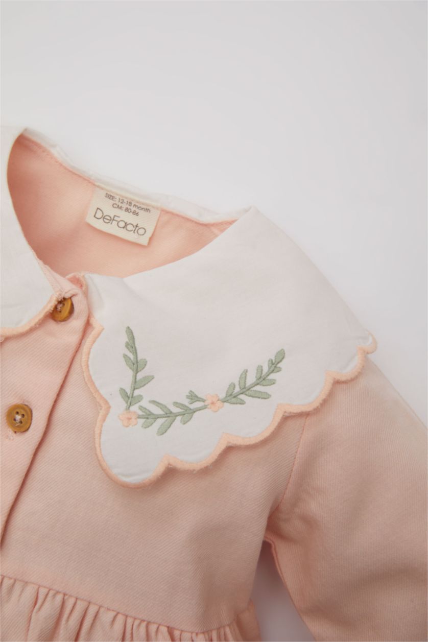 BÉBÉ FILLE Rose Clair Robe Twill à Fleurs à Manches Longues pour Bébé Fille