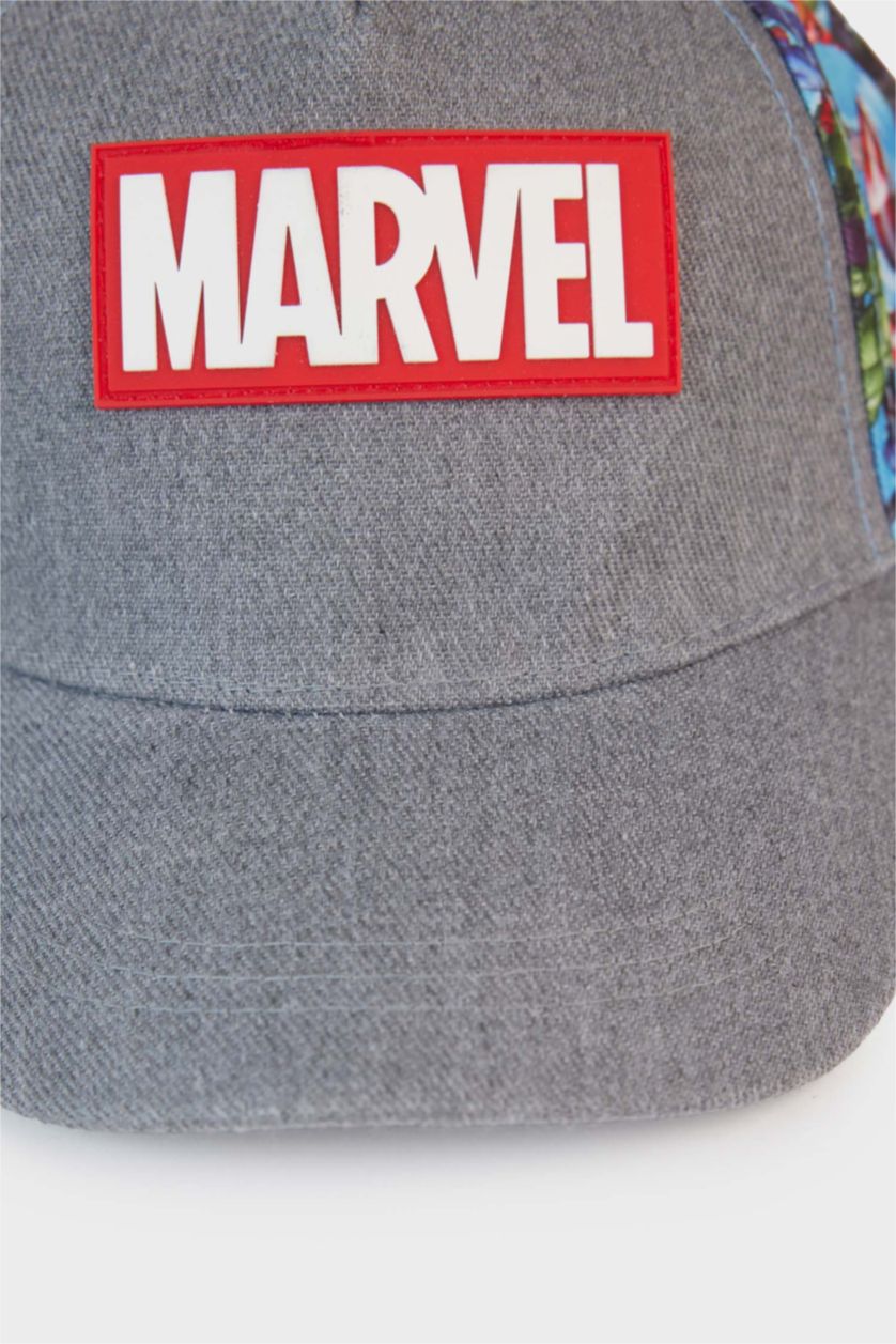 Erkek Çocuk - Genç Erkek Gri Melanj Marvel Avengers Baskılı Cap Şapka Erkek Çocuk