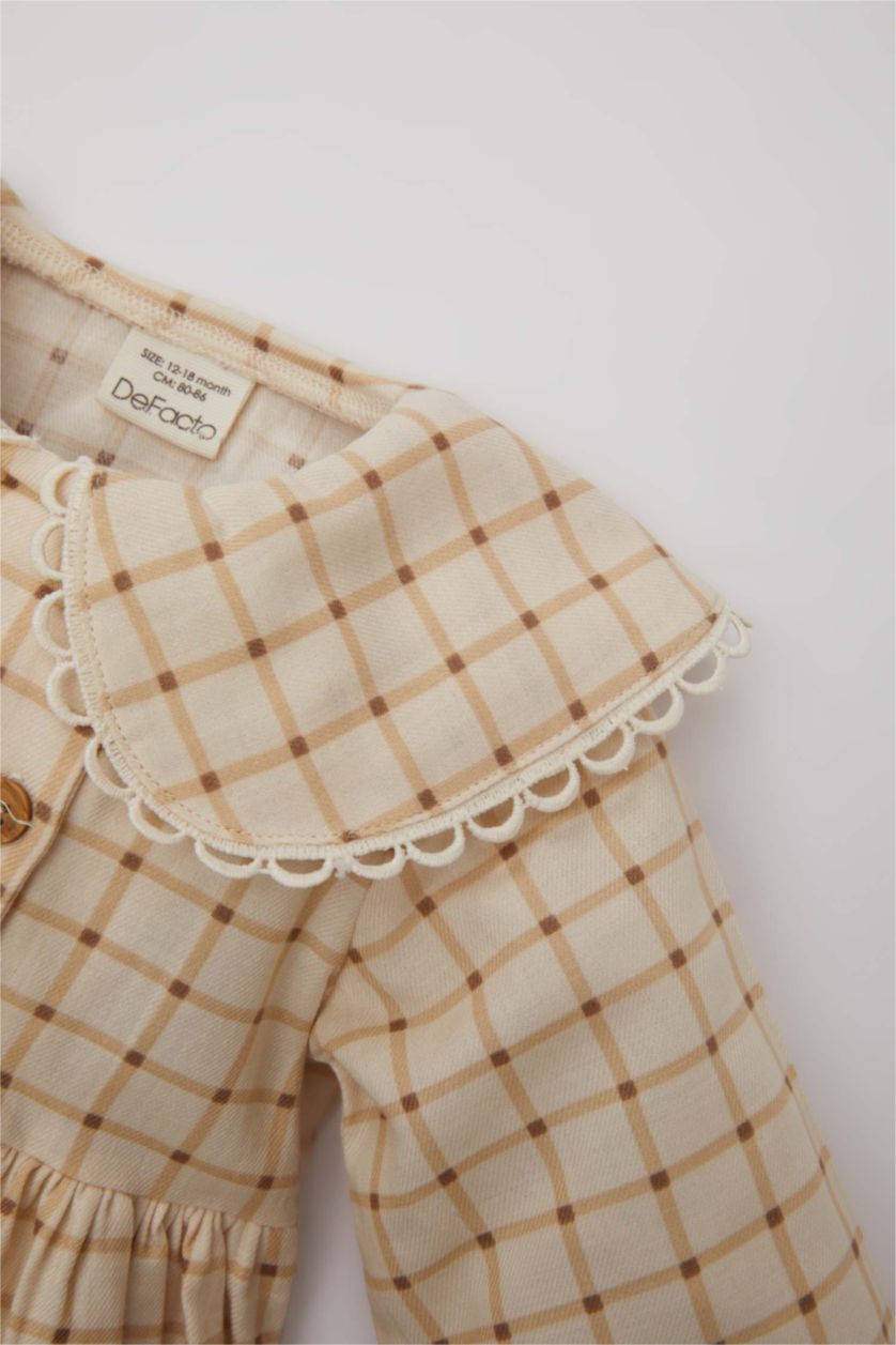 طفلة صغيرة بيج فستان كاروهات بيبي بناتي قصة عادية كم طويل بياقة بيبي