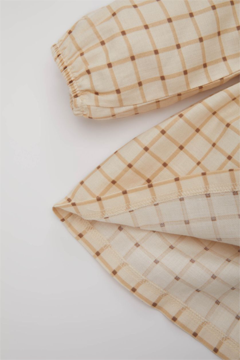 طفلة صغيرة بيج فستان كاروهات بيبي بناتي قصة عادية كم طويل بياقة بيبي