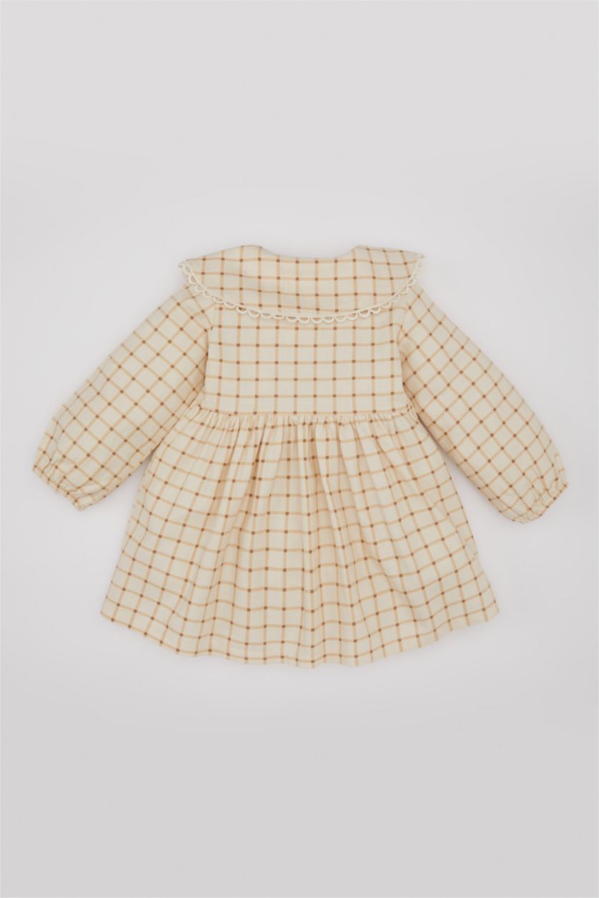 طفلة صغيرة بيج فستان كاروهات بيبي بناتي قصة عادية كم طويل بياقة بيبي