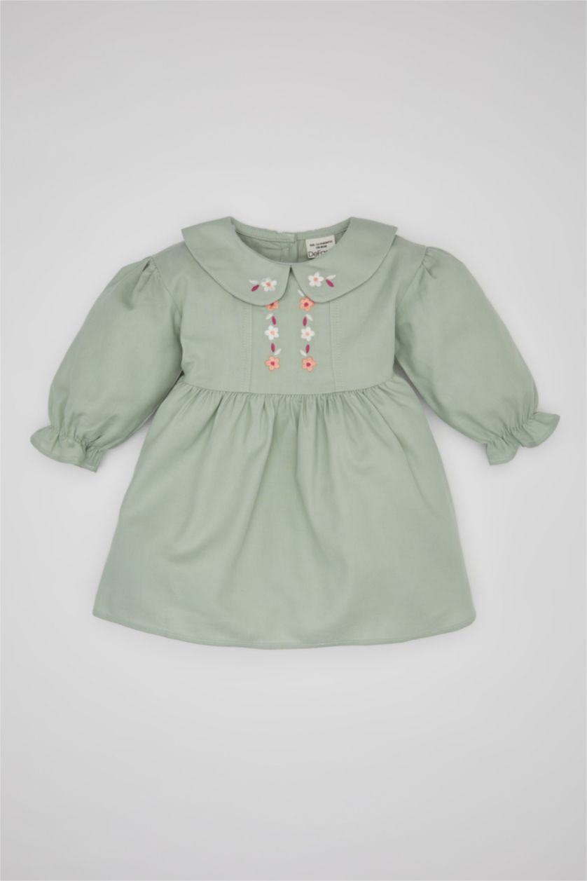 BÉBÉ FILLE Bleu Robe Twill à Fleurs à Manches Longues pour Bébé Fille