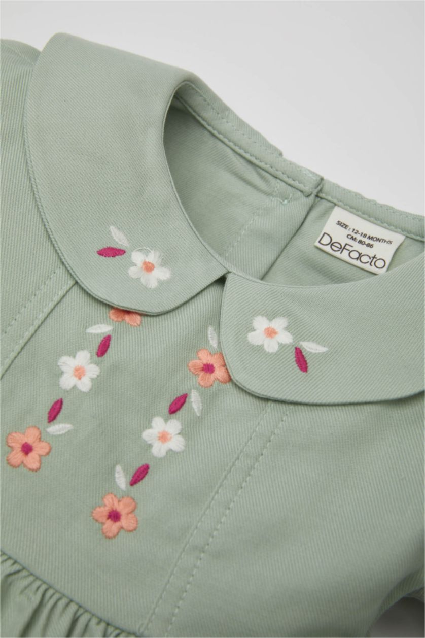 BÉBÉ FILLE Bleu Robe Twill à Fleurs à Manches Longues pour Bébé Fille