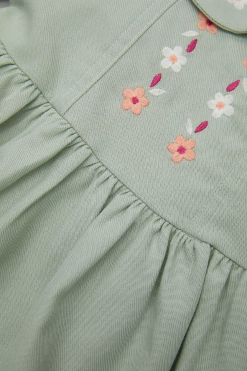 BÉBÉ FILLE Bleu Robe Twill à Fleurs à Manches Longues pour Bébé Fille