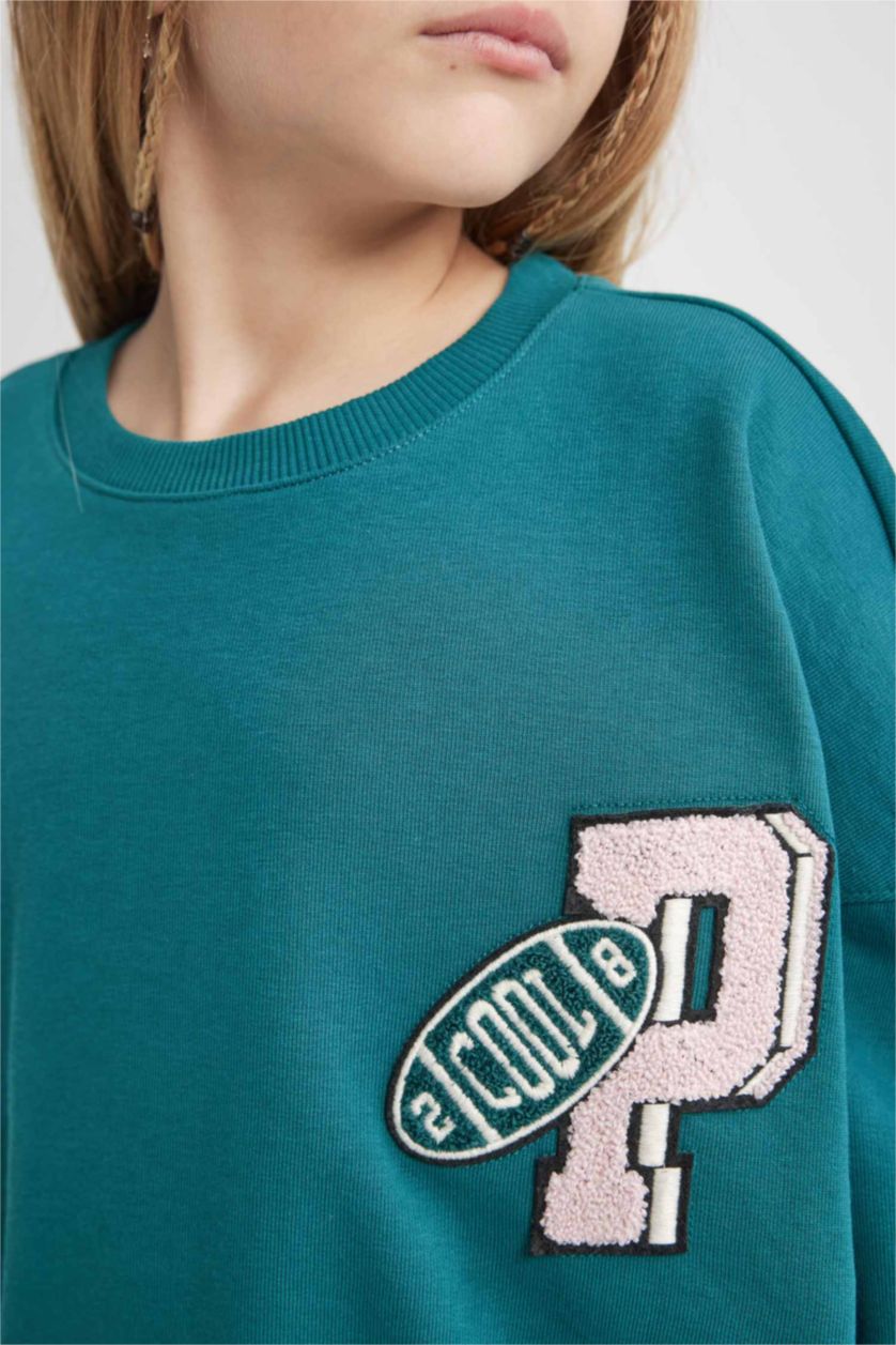 Kız Çocuk - Genç Kız Yeşil Oversıze Bisiklet Yaka Sweatshirt Kız Çocuk