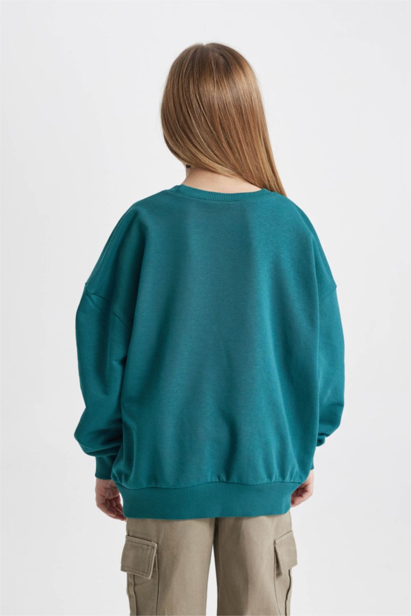 Kız Çocuk - Genç Kız Yeşil Oversıze Bisiklet Yaka Sweatshirt Kız Çocuk