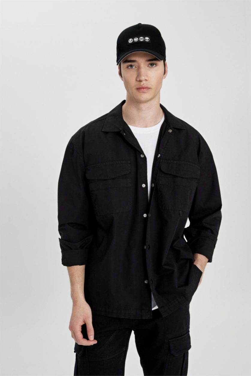 MAN Black Oversize Fit Cotton Long Sleeve Shirt