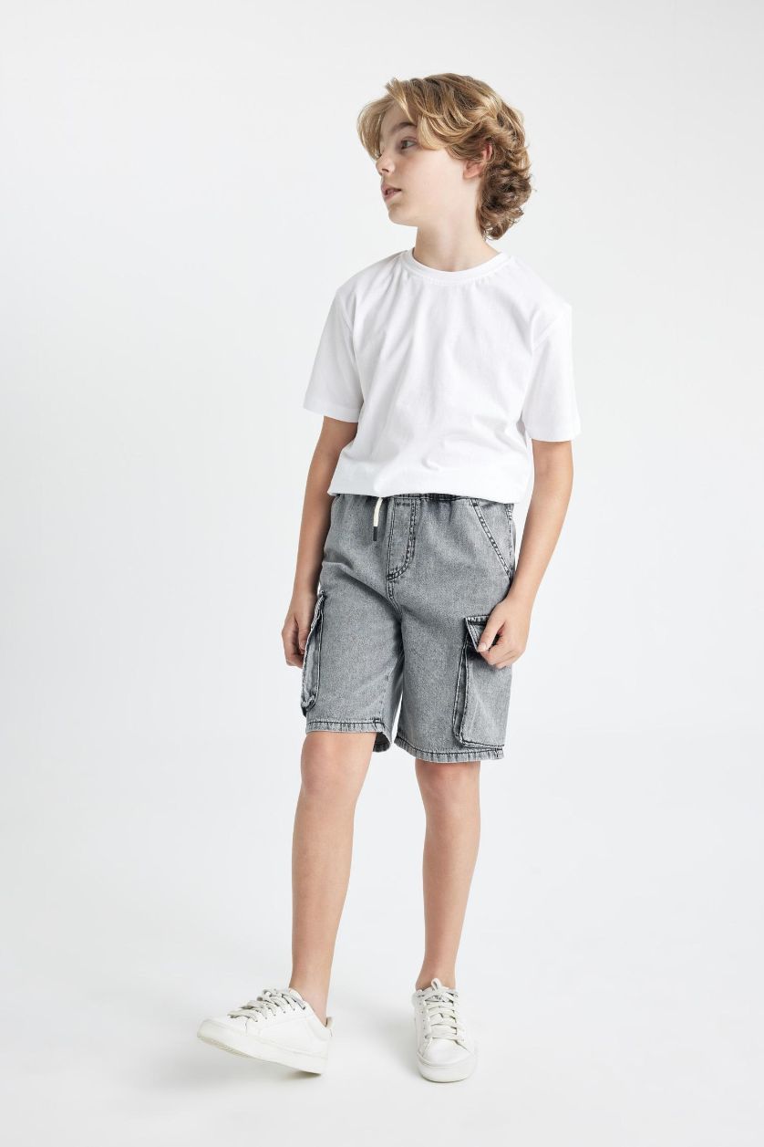 Erkek Çocuk - Genç Erkek Açık Gri Jean Şort Erkek Çocuk