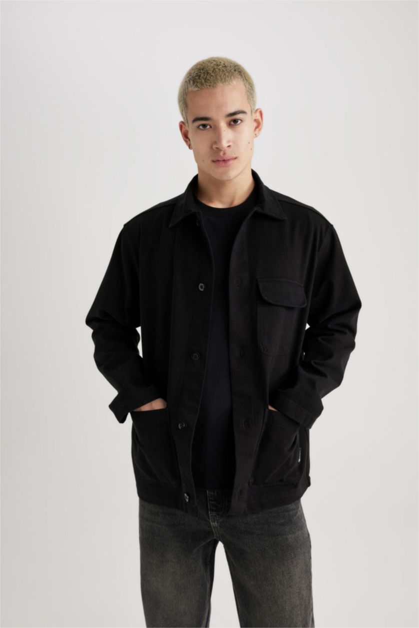 Ерлер қара релакс пішімі Ұзын жеңді көйлек