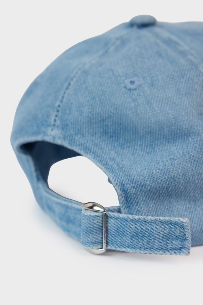 Kız Çocuk - Genç Kız Mavi Nakışlı Jean Cap Şapka Kız Çocuk