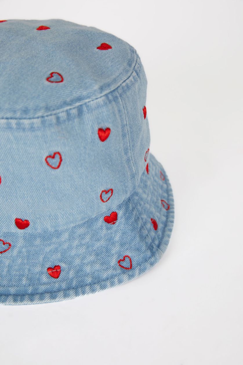 Girls & Teens Blue Girl Heart Denim Bucket Hat
