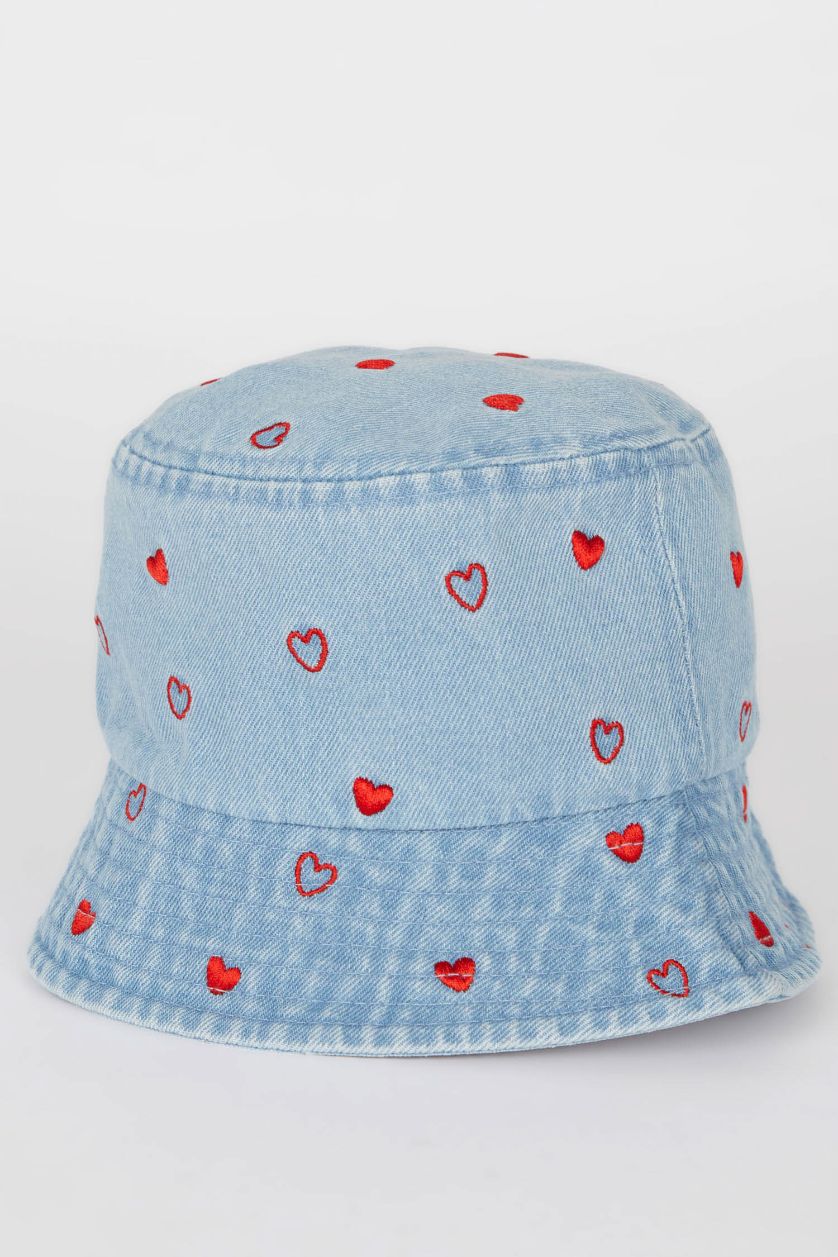 Girls & Teens Blue Girl Heart Denim Bucket Hat