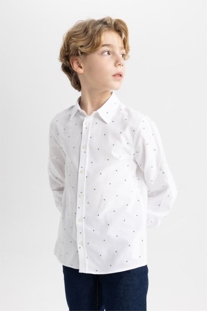 BOYS & TEENS White Boy Regular Fit Polo Neck Oxford Shirt