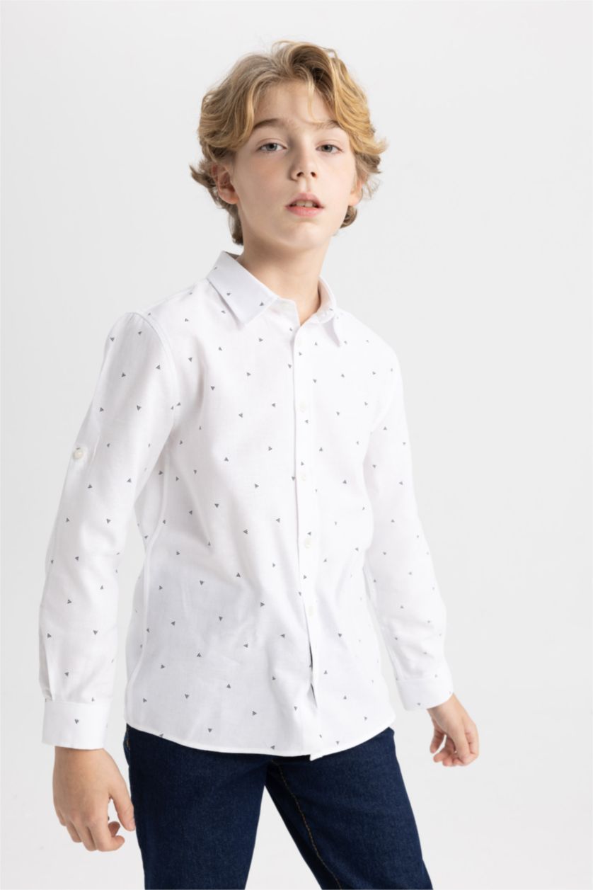 BOYS & TEENS White Boy Regular Fit Polo Neck Oxford Shirt