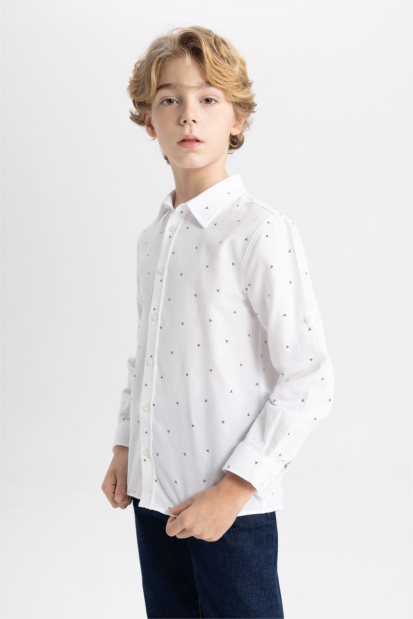 BOYS & TEENS White Boy Regular Fit Polo Neck Oxford Shirt