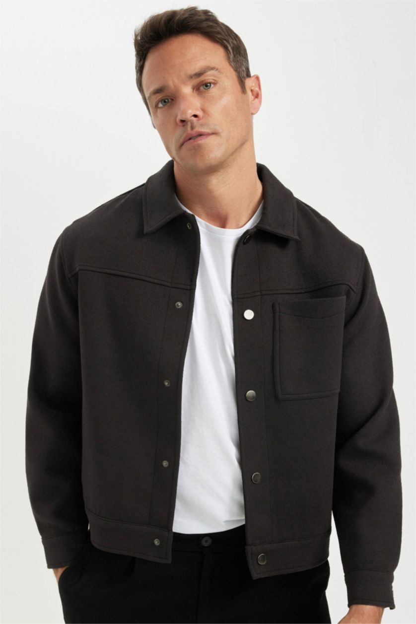 رجال أنثرا غامق جاكيت مبطن قصة مريحة برقبة بولو