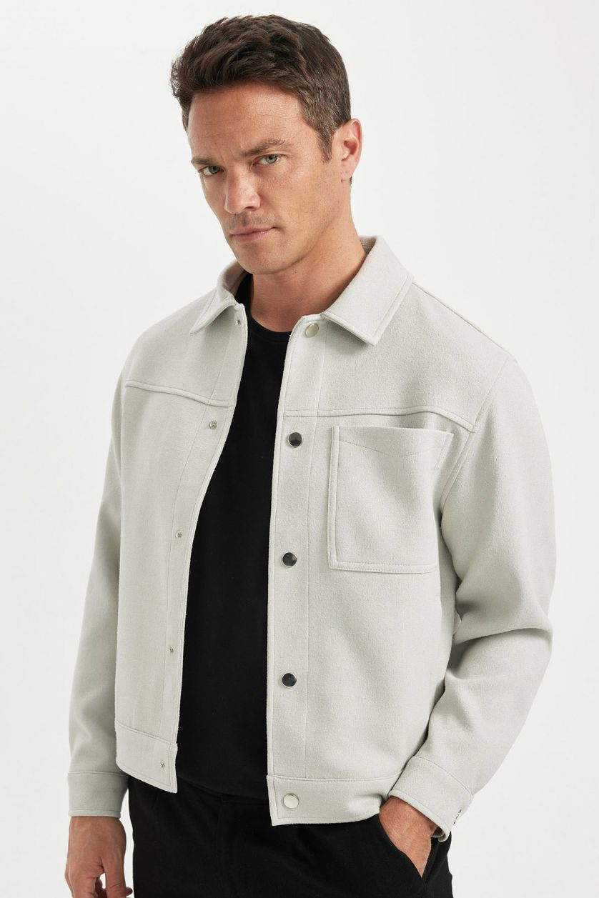 HOMME Gris Clair Veste Chemise avec poches et boutons Coupe décontractée