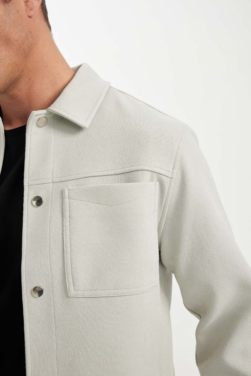 HOMME Gris Clair Veste Chemise avec poches et boutons Coupe décontractée