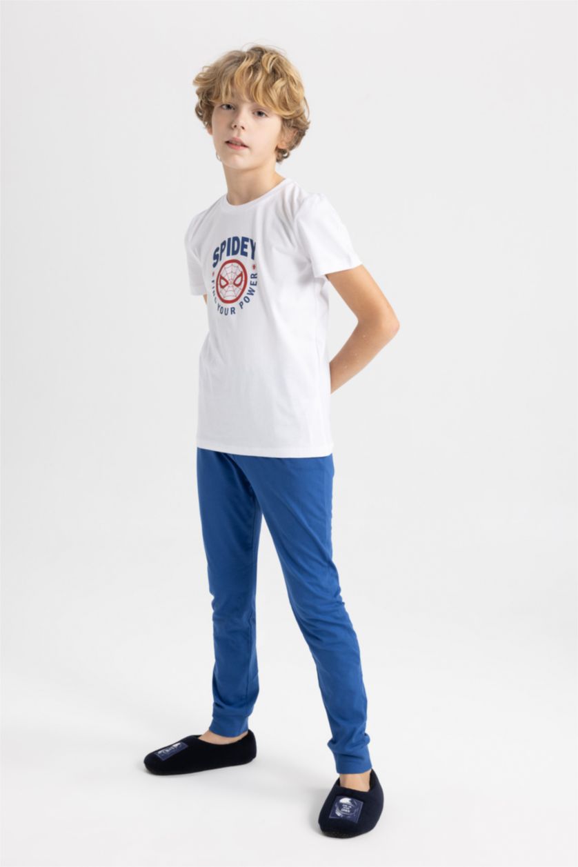 أولاد أبيض طقم بيجاما ولادي قصة عادية من سبايدرمان - قطعتين