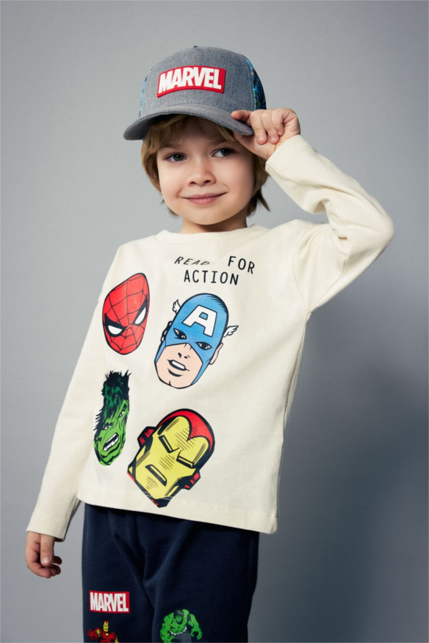 BÉBÉ GARÇON Beige Clair T-Shirt Jersey Standard Manches Longues à Col Rond Et imprimé Marvel Comics Pour Bébé Garçon