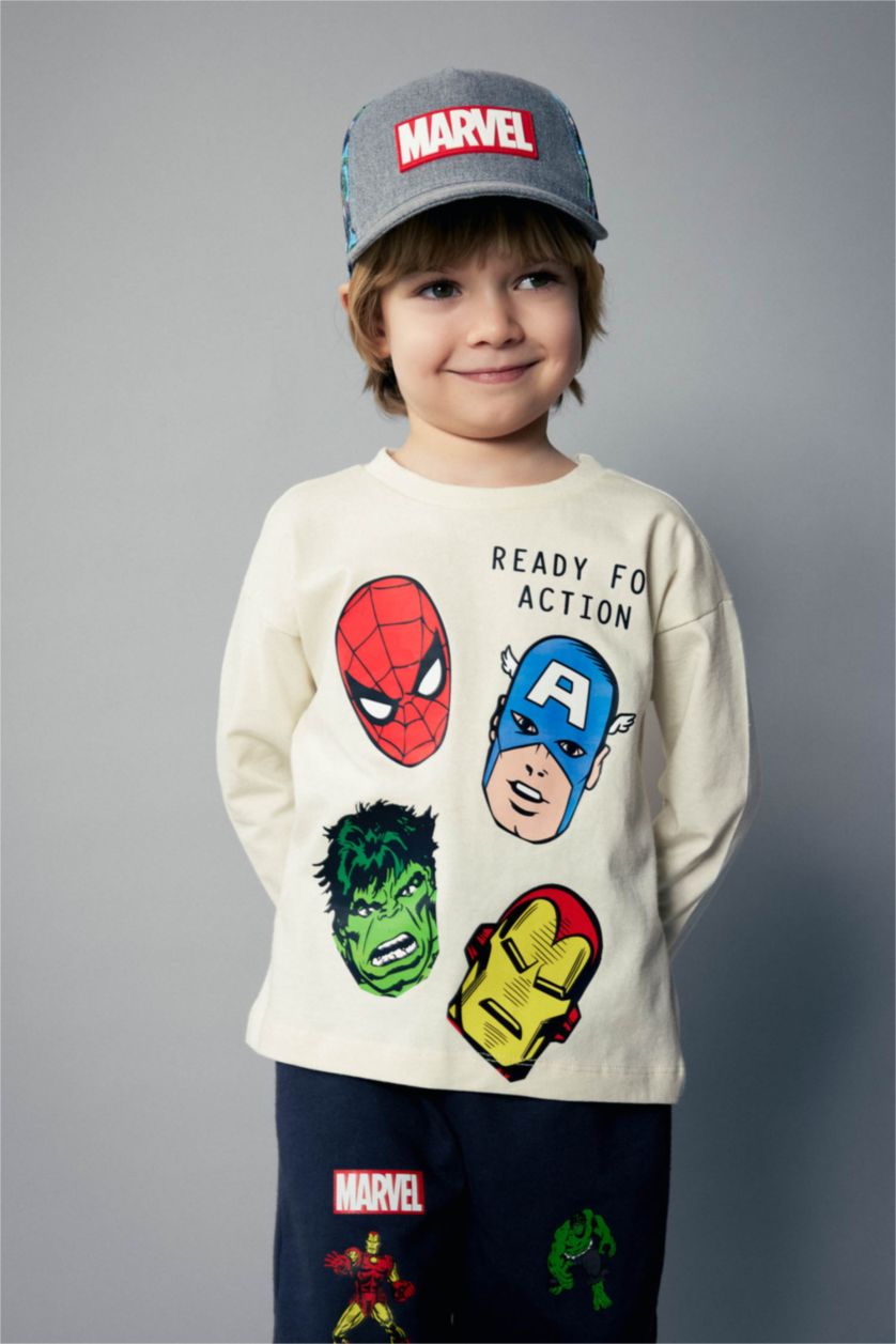 BÉBÉ GARÇON Beige Clair T-Shirt Jersey Standard Manches Longues à Col Rond Et imprimé Marvel Comics Pour Bébé Garçon