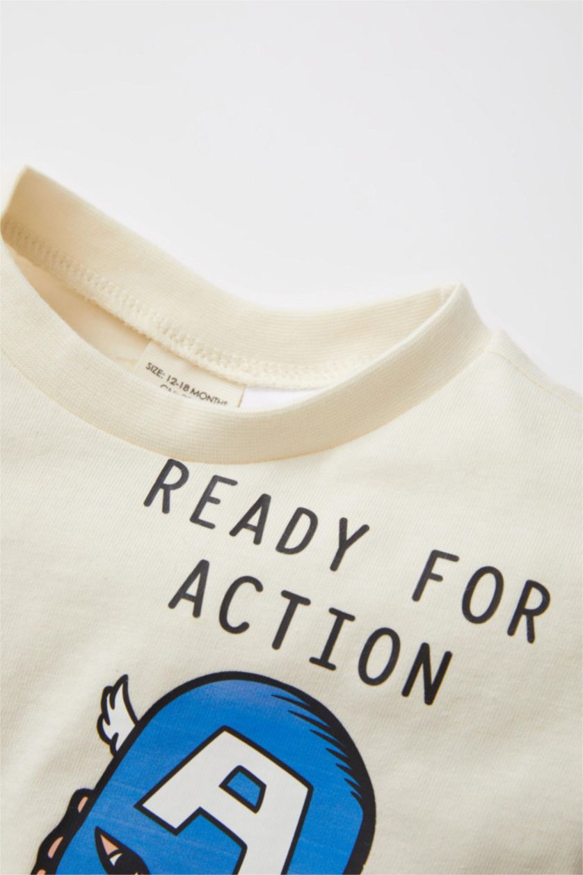 BÉBÉ GARÇON Beige Clair T-Shirt Jersey Standard Manches Longues à Col Rond Et imprimé Marvel Comics Pour Bébé Garçon