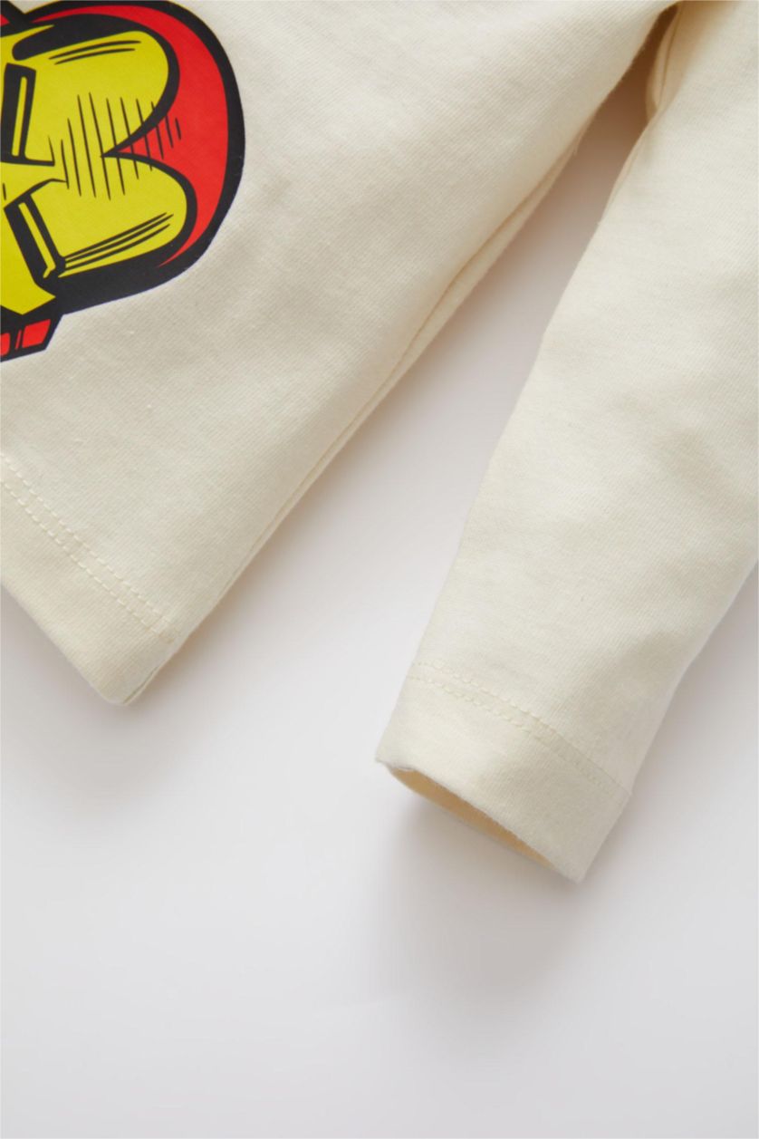 BÉBÉ GARÇON Beige Clair T-Shirt Jersey Standard Manches Longues à Col Rond Et imprimé Marvel Comics Pour Bébé Garçon