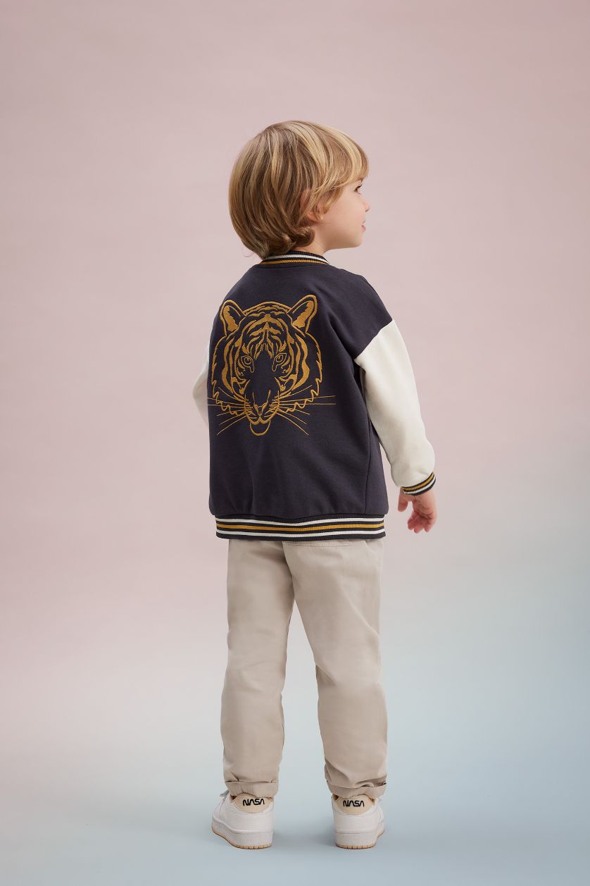 BABY BOY Anthracite Baby Boy Tiger Patterned Bomber Cardigan