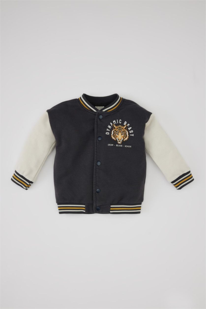 BABY BOY Anthracite Baby Boy Tiger Patterned Bomber Cardigan